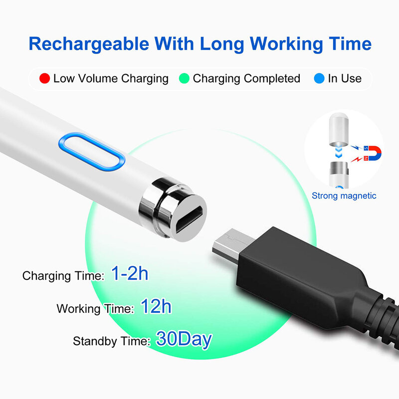 Stylus pen activ Techsuit, iOS, Android, cablu de incarcare Micro-USB, argintiu, JA05