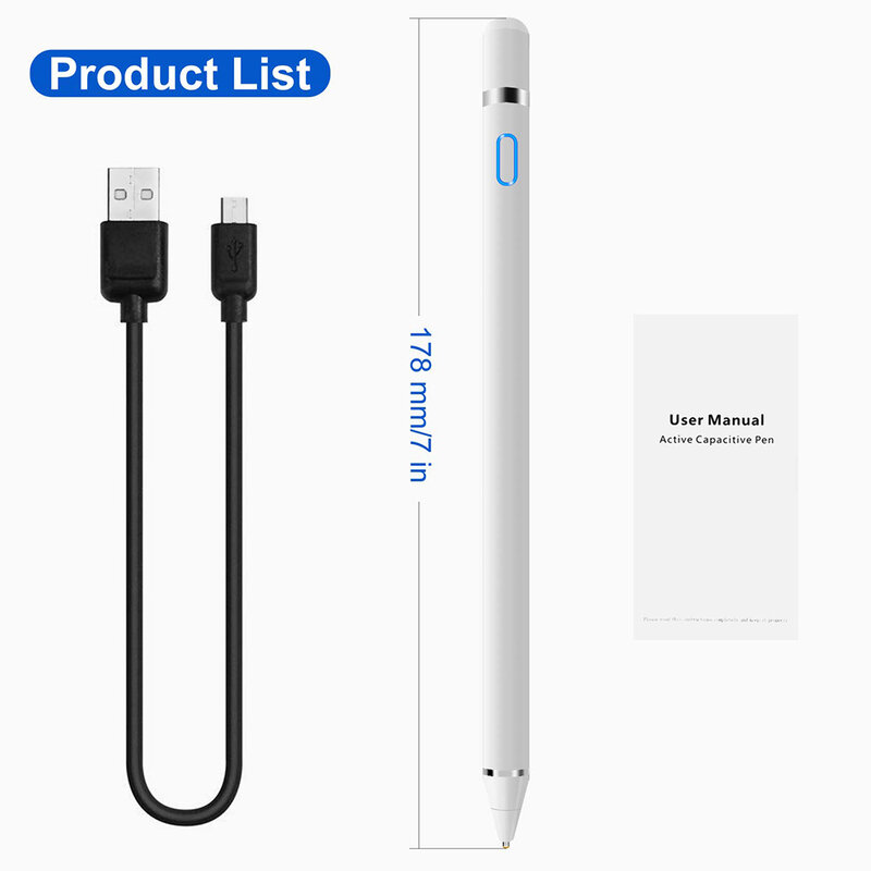 Stylus pen activ Techsuit, iOS, Android, cablu de incarcare Micro-USB, argintiu, JA05