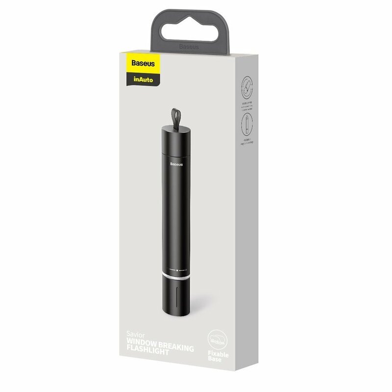 Ciocan urgenta parbriz auto Baseus, lanterna, aluminiu, negru, CRSFH-B01
