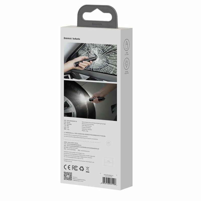 Ciocan urgenta parbriz auto Baseus, lanterna, aluminiu, negru, CRSFH-B01