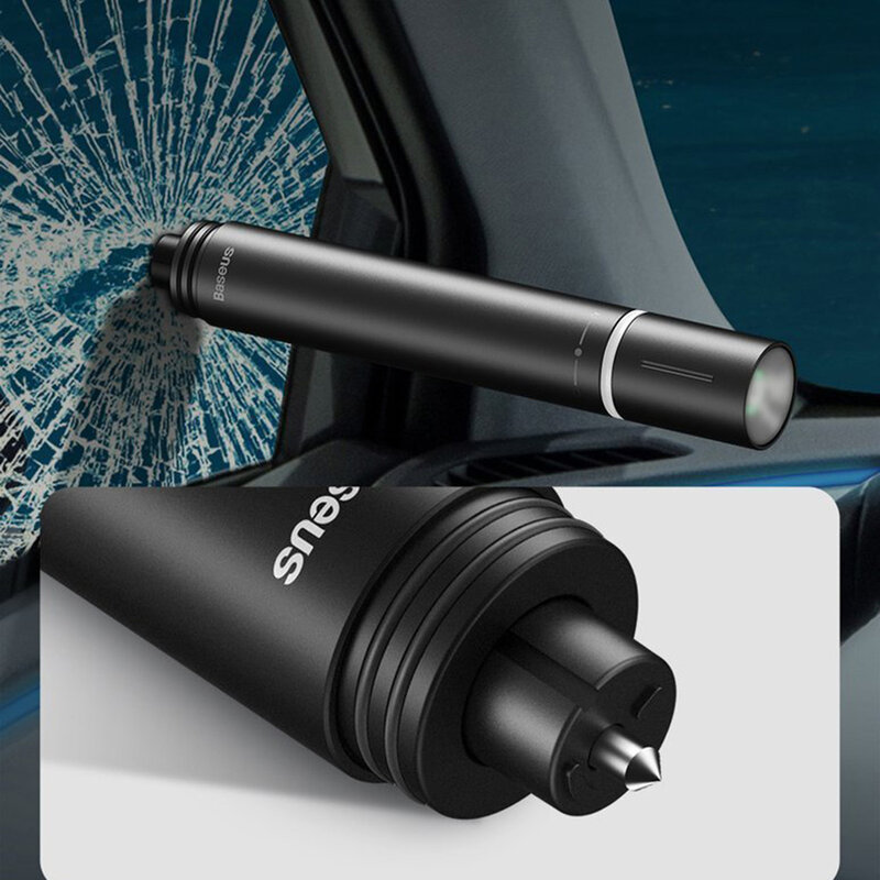 Ciocan urgenta parbriz auto Baseus, lanterna, aluminiu, negru, CRSFH-B01