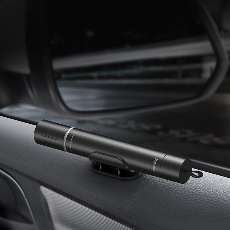 Ciocan urgenta parbriz auto Baseus, lanterna, aluminiu, negru, CRSFH-B01