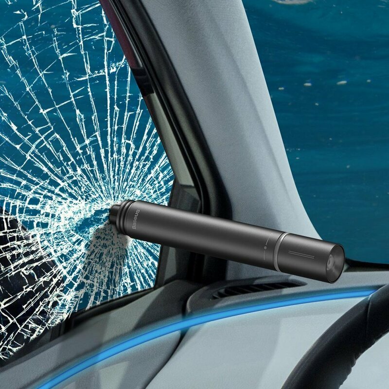 Ciocan urgenta parbriz auto Baseus, lanterna, aluminiu, gri, CRSFH-B0A