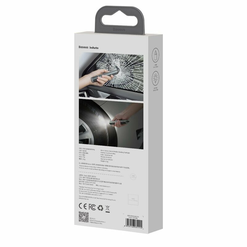 Ciocan urgenta parbriz auto Baseus, lanterna, aluminiu, gri, CRSFH-B0A