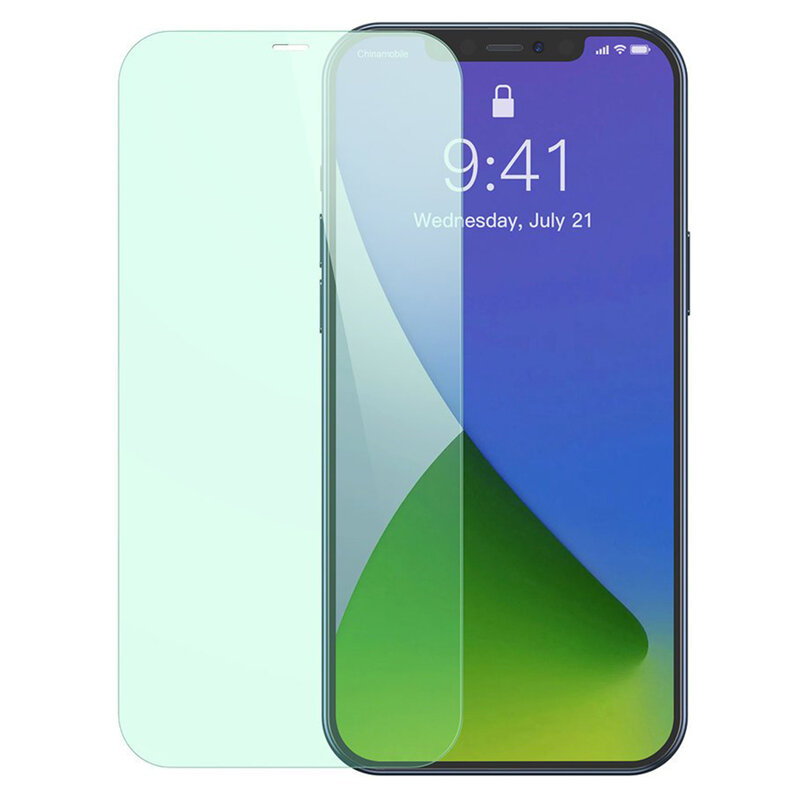 [Pachet 2x] Folie iPhone 12 Baseus Green Light, Clear, SGAPIPH61P-LP02