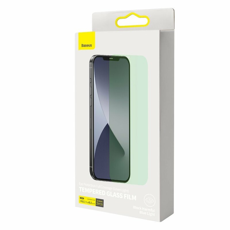 [Pachet 2x] Folie iPhone 12 Baseus Green Light, Clear, SGAPIPH61P-LP02