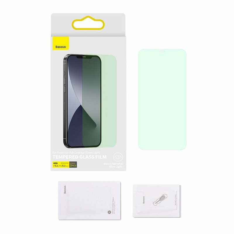 [Pachet 2x] Folie iPhone 12 Baseus Green Light, Clear, SGAPIPH61P-LP02