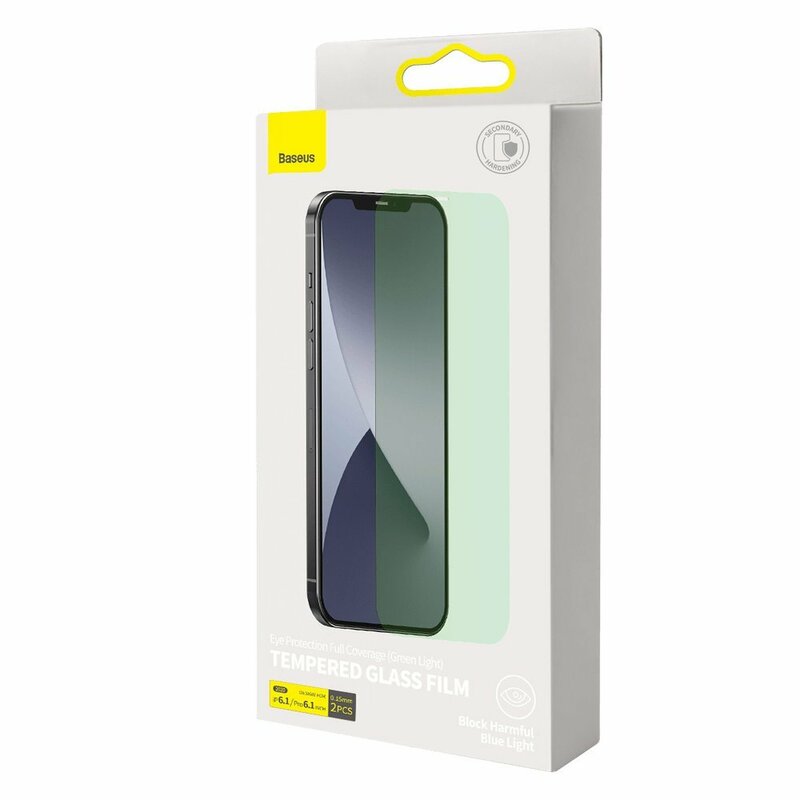 [Pachet 2x] Folie iPhone 12 Baseus Green Light, Clear, SGAPIPH61P-LQ02