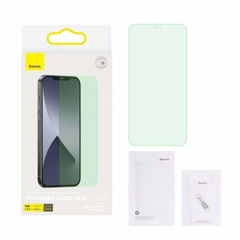[Pachet 2x] Folie iPhone 12 Baseus Green Light, Clear, SGAPIPH61P-LQ02