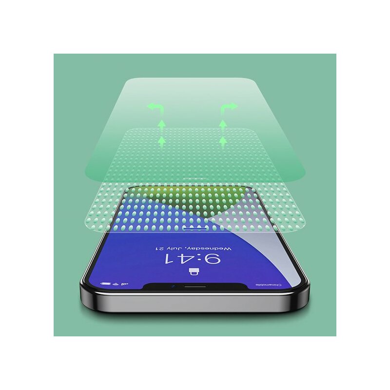 [Pachet 2x] Folie iPhone 12 Baseus Green Light, Clear, SGAPIPH61P-LQ02