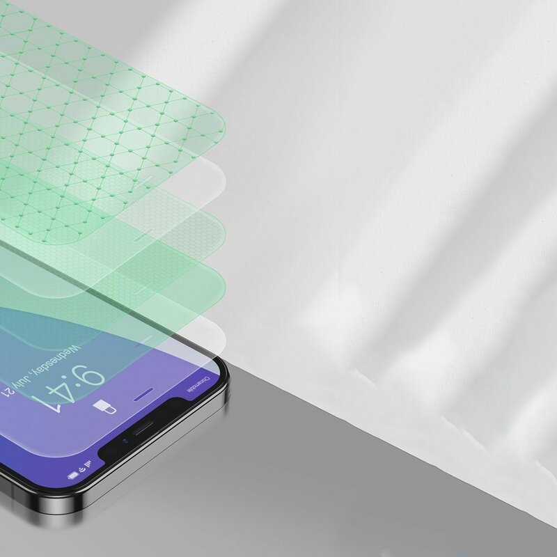 [Pachet 2x] Folie iPhone 12 Baseus Green Light, Clear, SGAPIPH61P-LQ02