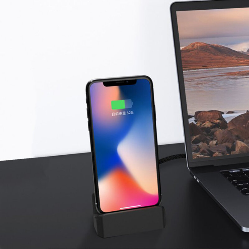 Suport telefon birou Mobster, stand incarcare Lightning, negru, MCD-10