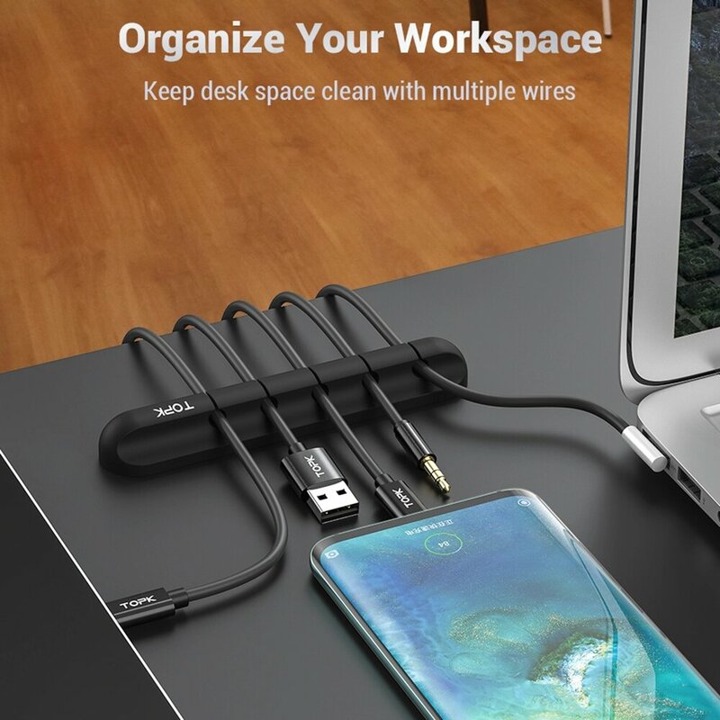 Organizator Cabluri TopK, Suport Universal Cu Adeziv, 5 Clips-uri, Roz