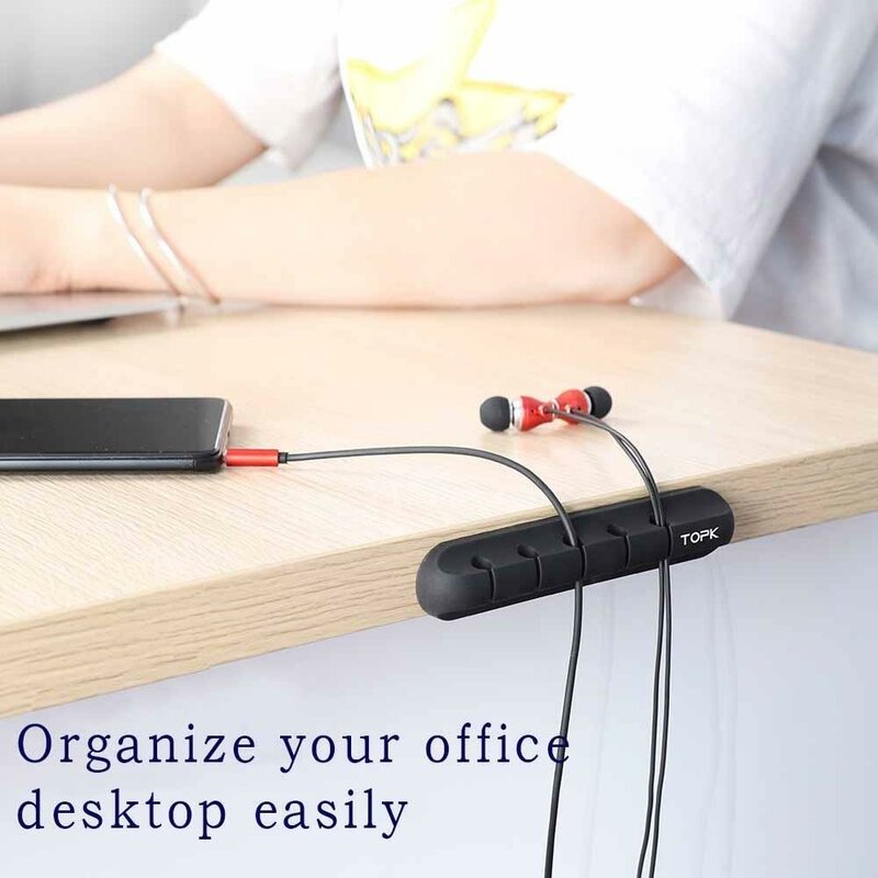 Organizator Cabluri TopK, Suport Universal Cu Adeziv, 7 Clips-uri, Negru