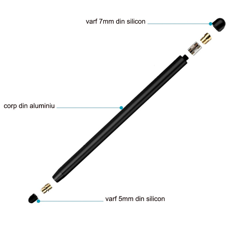 Stylus pen Techsuit, 2in1 universal, Android, iOS, aluminiu, negru, JC01