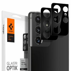 [Pachet 2x] Folie sticla camera Samsung Galaxy S21 Ultra 5G Spigen Glas.tR Optik, negru