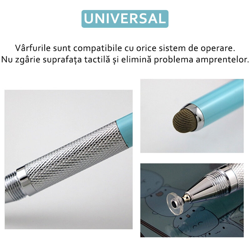 Stylus Pen Techsuit, Universal, Android, iOS, Aluminiu, Alb, JC03
