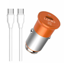 Incarcator Auto LDNIO C61C Cu Incarcare Rapida Type-C PD3.0 De 3A 18W + Cablu De Incarcare Type-C - Portocaliu