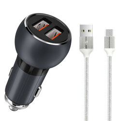Incarcator Auto LDNIO C503Q QC 3.0 2xUSB 3.0A + Cablu Micro-USB - Albastru Inchis