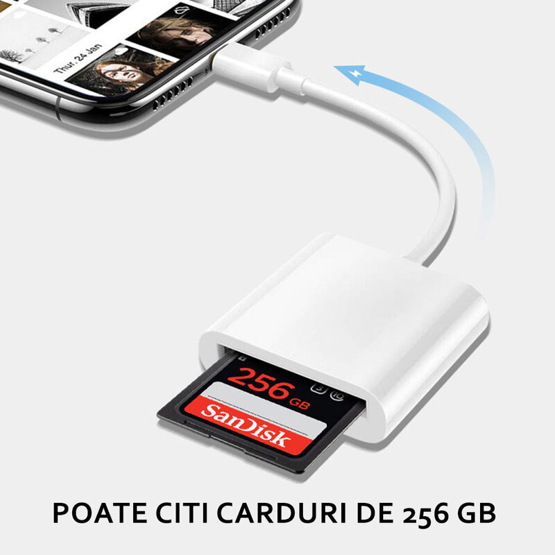 Card reader Lightning la SD, microSD, universal, alb, CRT007