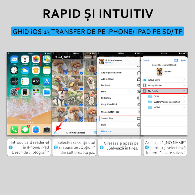 Card reader Lightning la SD, microSD, universal, alb, CRT007