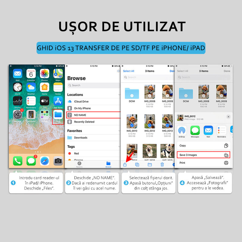 Card reader Lightning la SD, microSD, universal, alb, CRT007