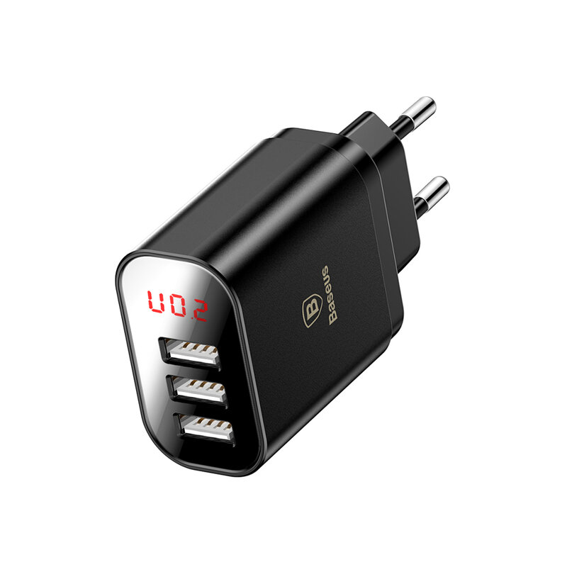 Incarcator priza Baseus 3x USB, display LED, 3.4A, negru, CCALL-BH01