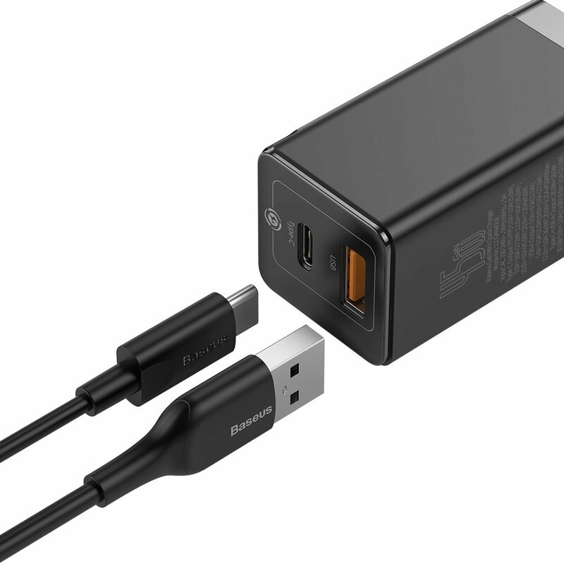 Incarcator priza Baseus USB, Type-C, cablu Type-C 1m, 45W, negru, CCGAN-Q01