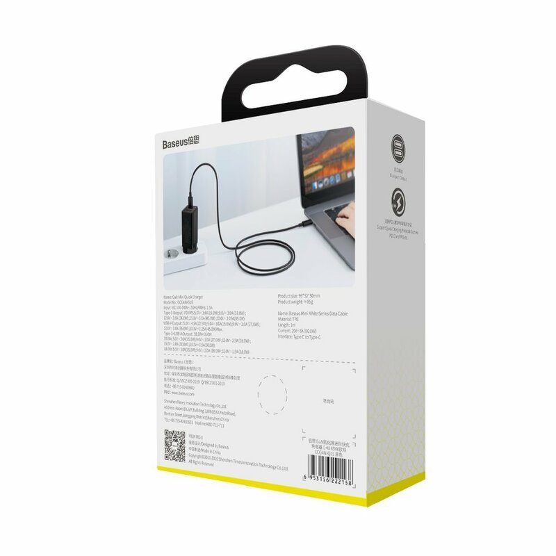 Incarcator priza Baseus USB, Type-C, cablu Type-C 1m, 45W, negru, CCGAN-Q01