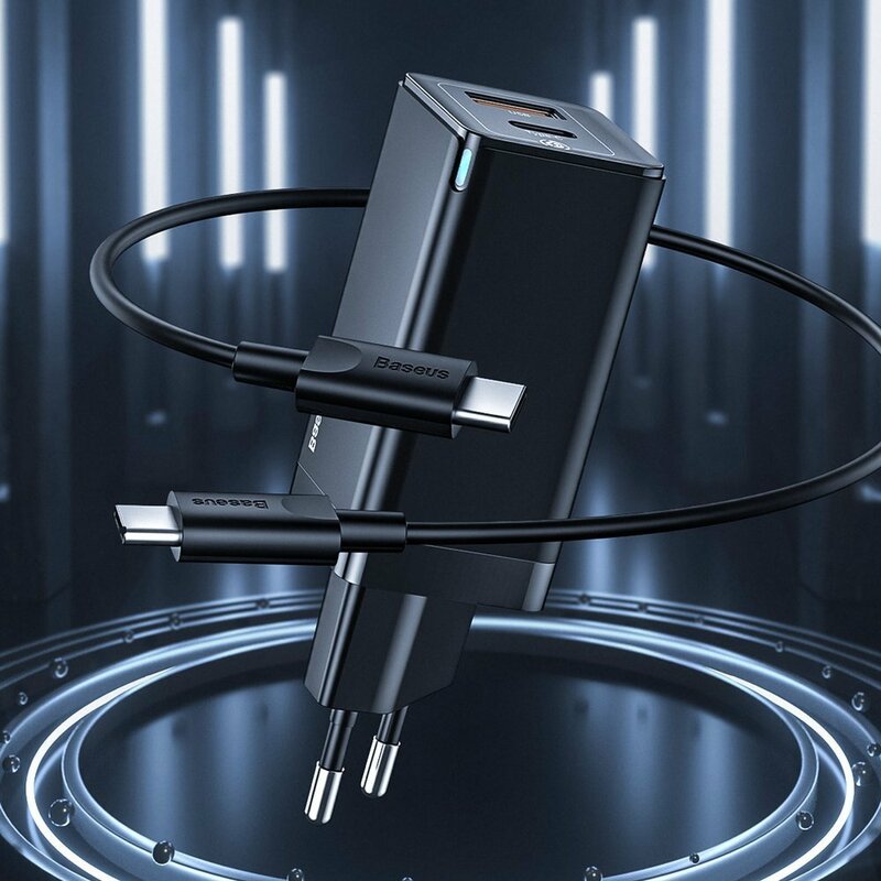 Incarcator priza Baseus USB, Type-C, cablu Type-C 1m, 45W, negru, CCGAN-Q01