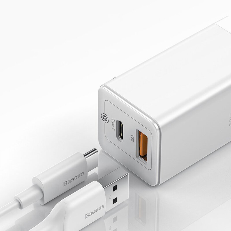 Incarcator priza Baseus USB, Type-C, cablu Type-C 1m, 45W, alb, CCGAN-Q02