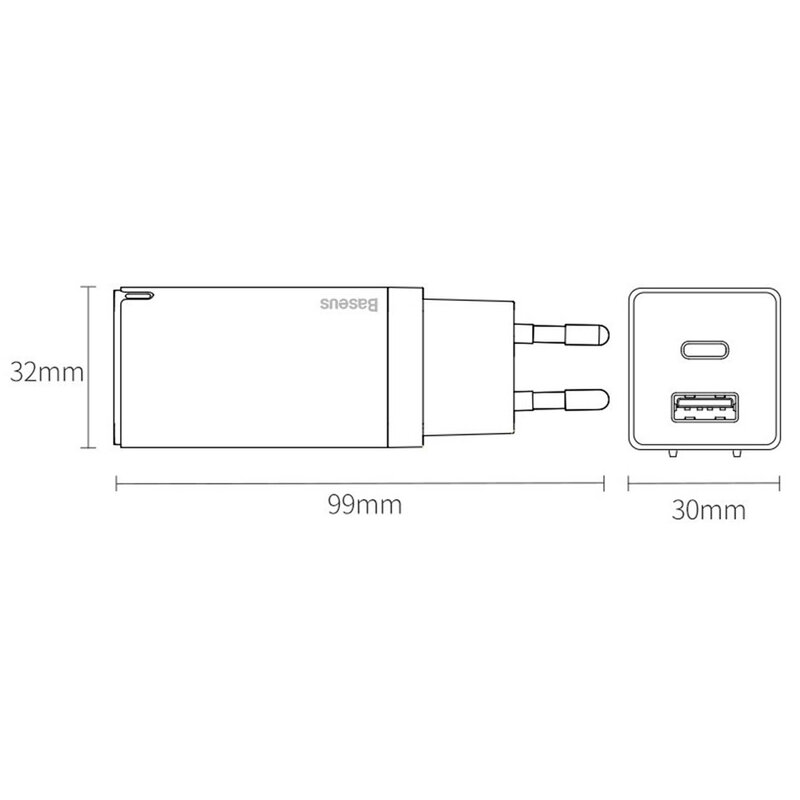 Incarcator priza Baseus USB, Type-C, cablu Type-C 1m, 45W, alb, CCGAN-Q02