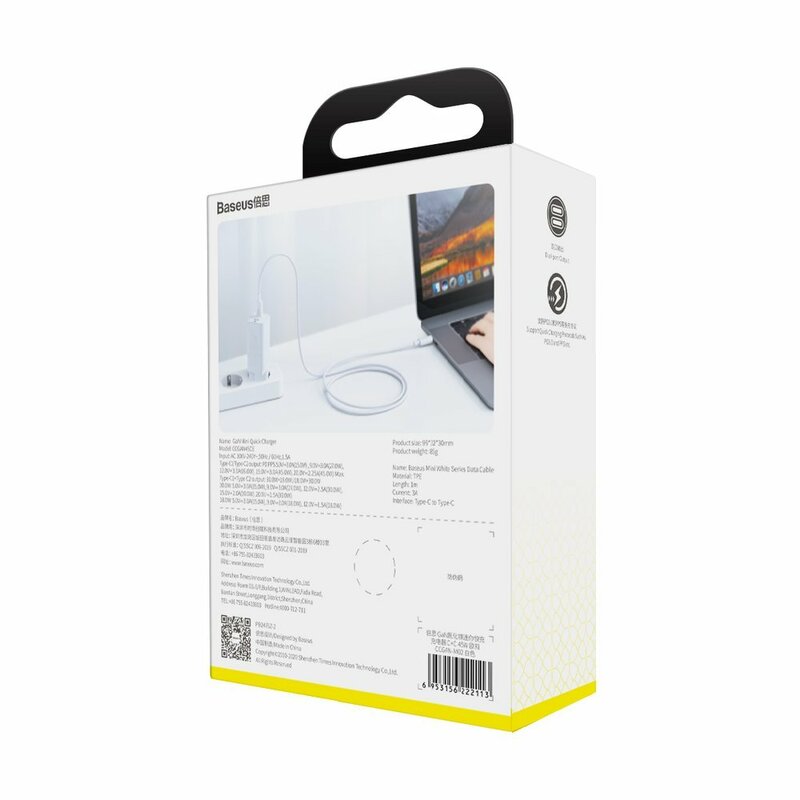 Incarcator priza Baseus USB, Type-C, cablu Type-C 1m, 45W, alb, CCGAN-Q02