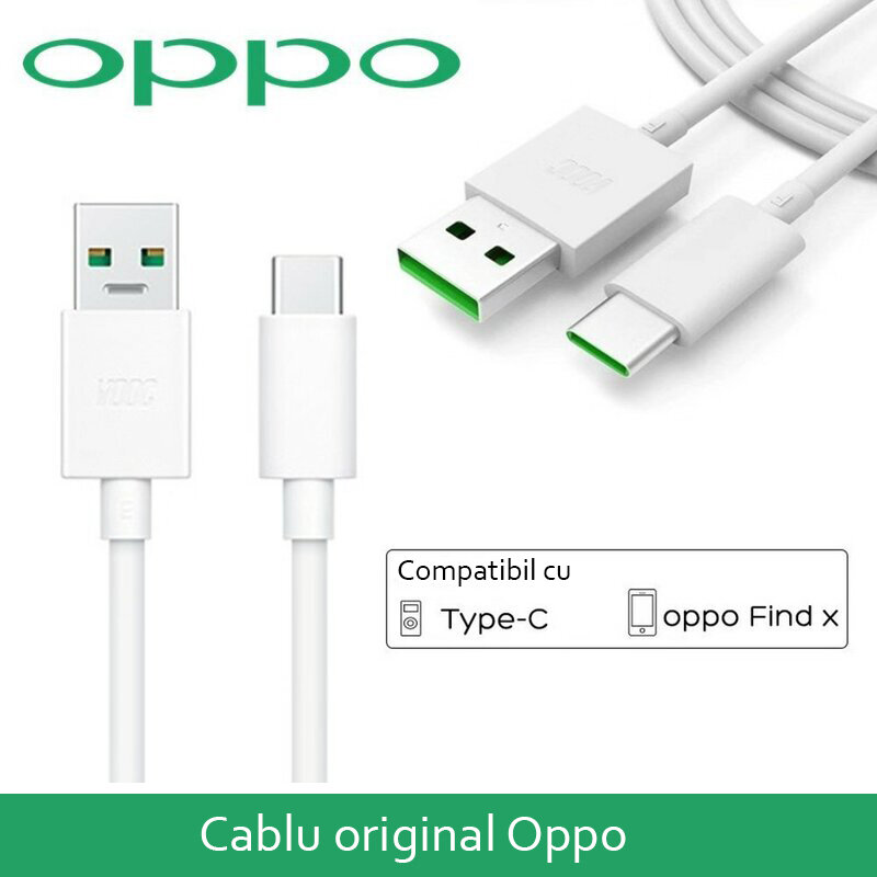 Cablu de date original OPPO USB la Type-C, VOOC, 1m, alb, bulk, DL129