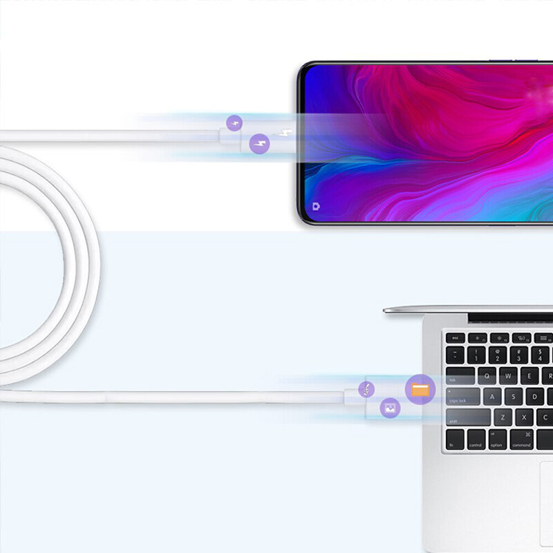 Cablu de date original OPPO USB la Type-C, VOOC, 1m, alb, bulk, DL129