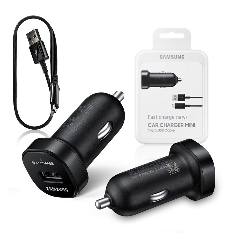Incarcator auto original Samsung 1xUSB, 18W, Cablu de date Micro-USB, negru, EP-LN930