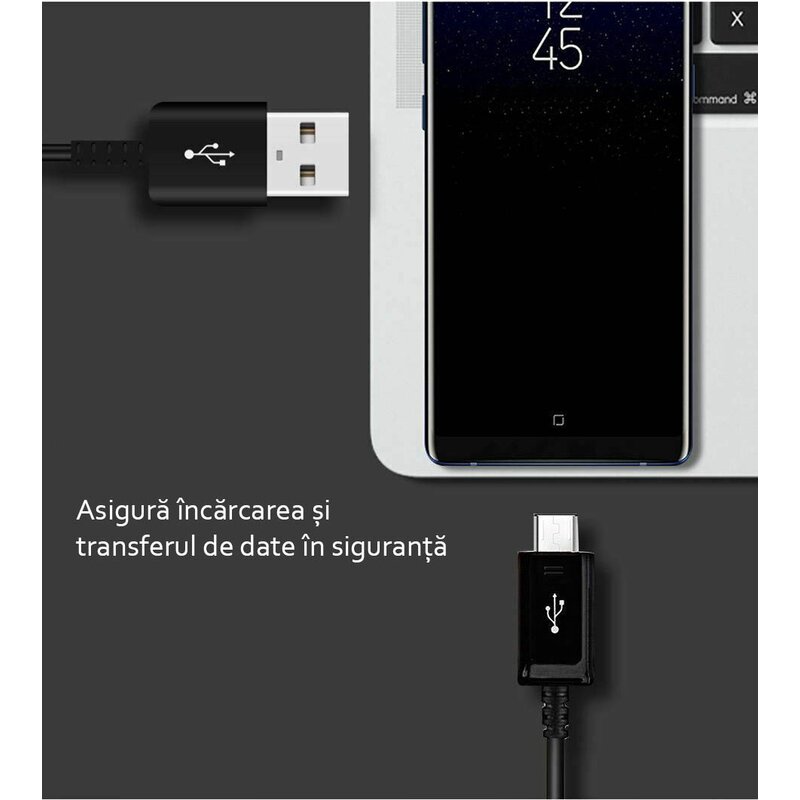 Cablu de date original Samsung USB la Micro-USB, 2A, 1.2m, negru, bulk, EP-DG925UBE