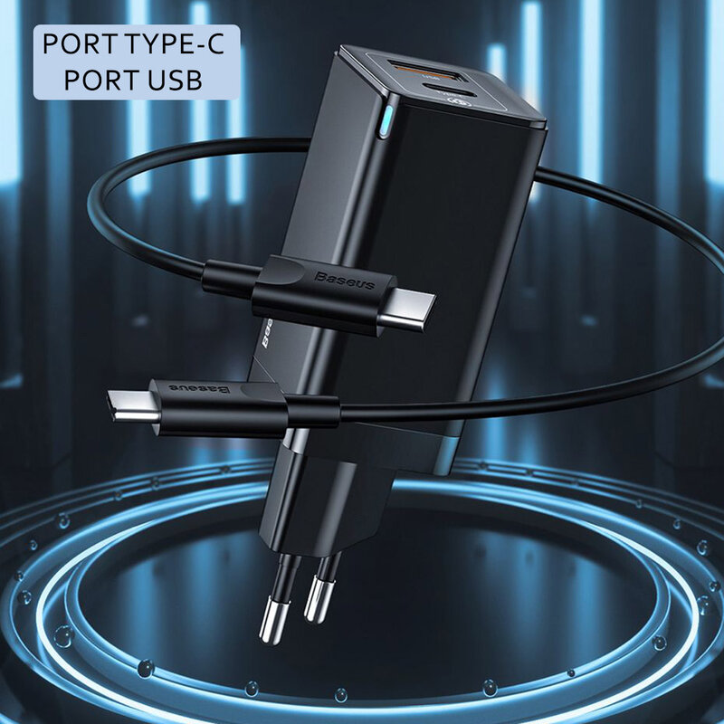 Incarcator priza Baseus USB, Type-C, cablu Type-C 1m, 45W, negru, CCGAN-Q01