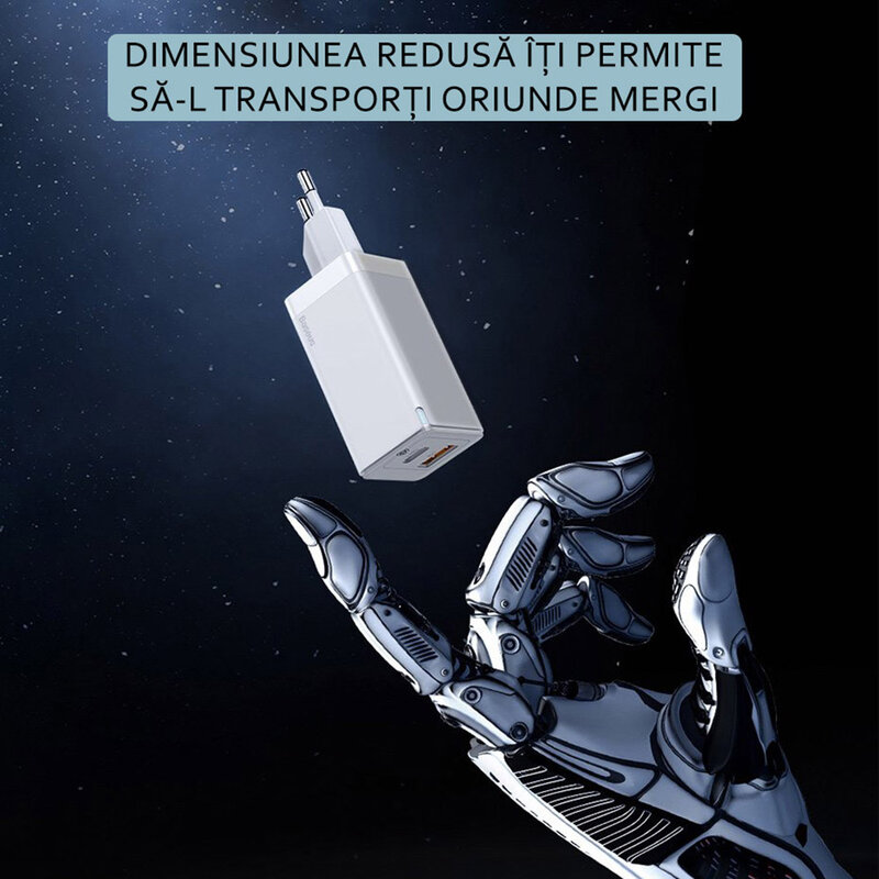 Incarcator priza Baseus USB, Type-C, cablu Type-C 1m, 45W, alb, CCGAN-Q02
