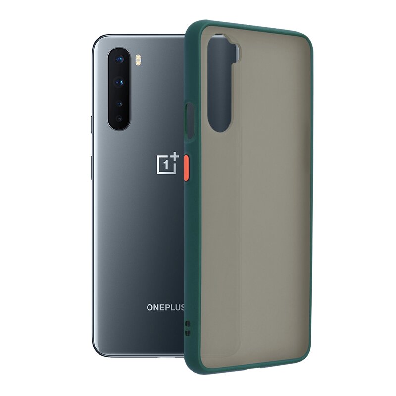 Husa OnePlus Nord 5G Mobster Chroma Cu Butoane Si Margini Colorate - Verde Inchis