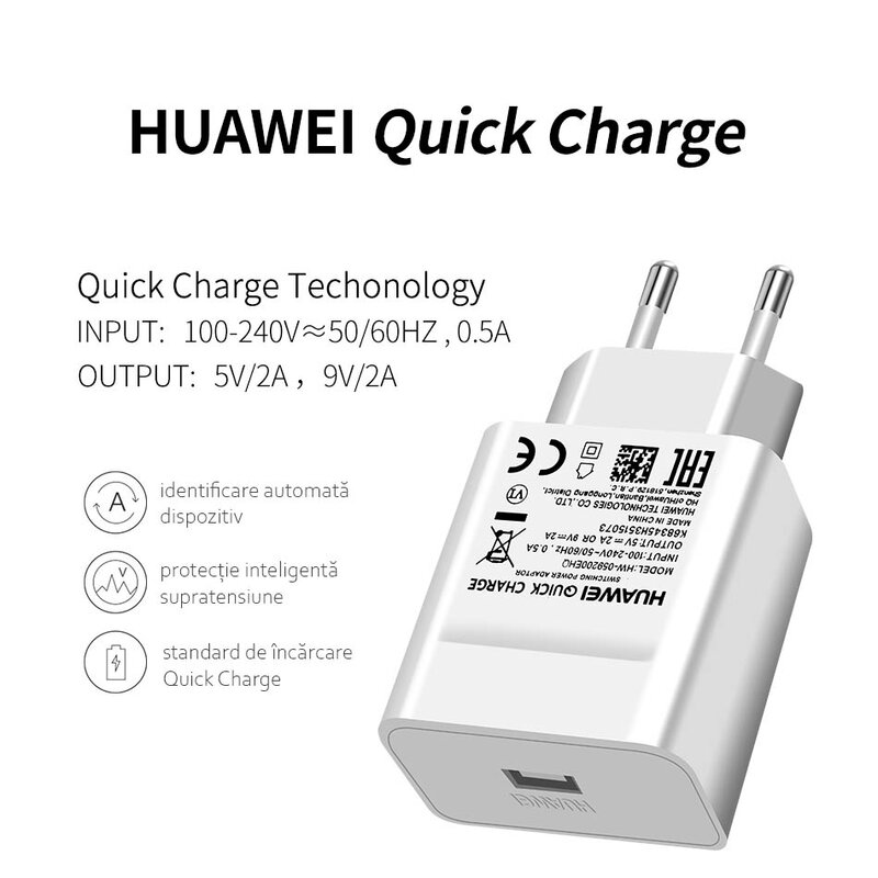 Incarcator priza original Huawei Quick Charge 1x USB, 2A, alb, bulk, HW-059200EHQ