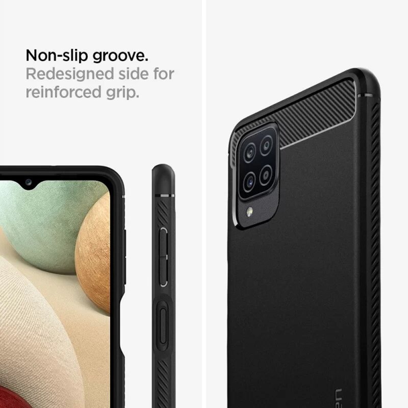 Husa Samsung Galaxy A12 Spigen Rugged Armor, negru