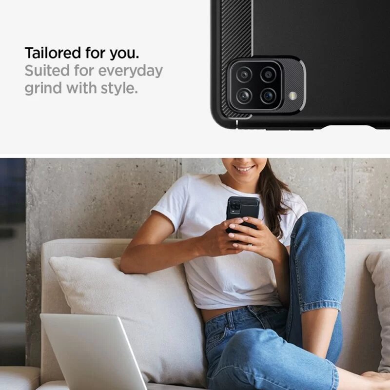 Husa Samsung Galaxy A12 Spigen Rugged Armor, negru