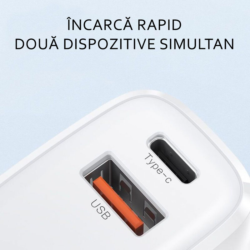 Incarcator priza JoyRoom, USB QC 3.0, Type-C PD 20W, alb, ZQ-LG3028E3