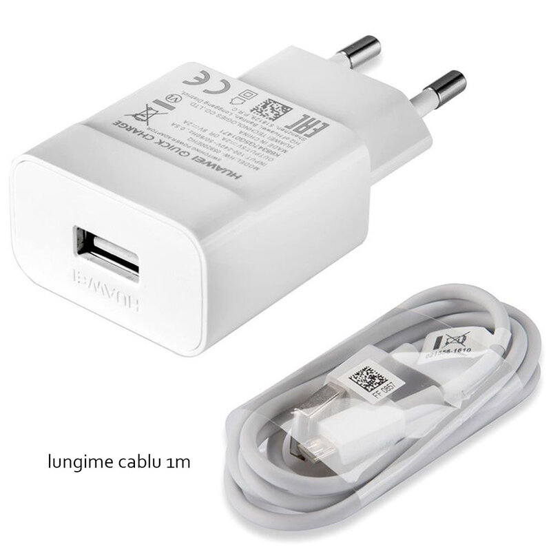 Incarcator Priza Original Huawei + Cablu de Date Micro-USB HW-059200EHQ - Alb Bulk