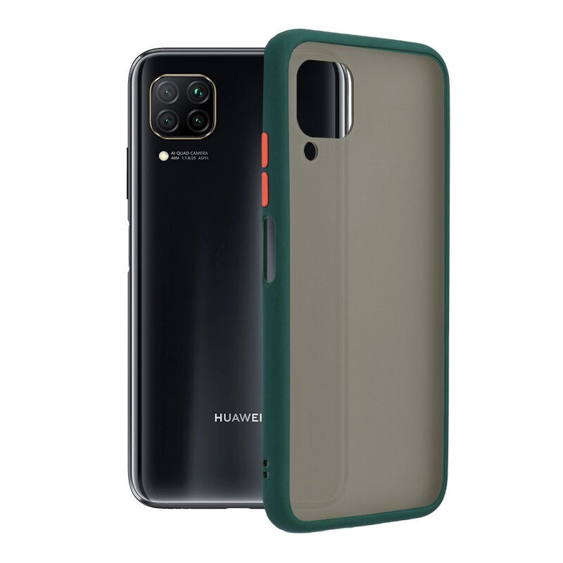 Husa Huawei P40 Lite Mobster Chroma Cu Butoane Si Margini Colorate - Verde Inchis