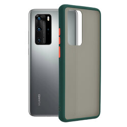 Husa Huawei P40 Pro Mobster Chroma Cu Butoane Si Margini Colorate - Verde Inchis