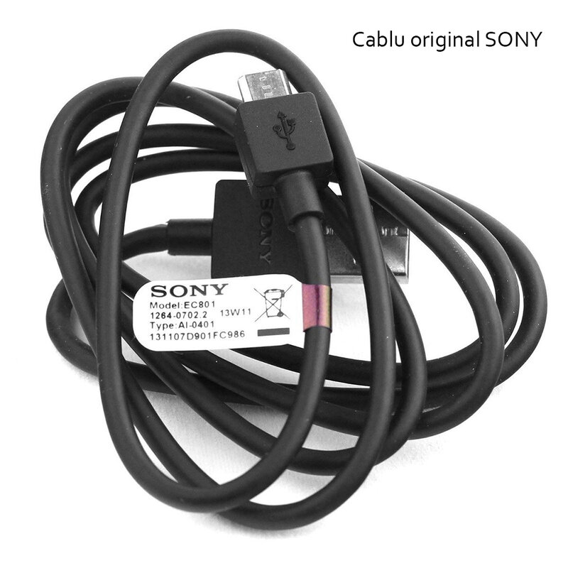 Cablu De Date Original Sony EC801 / EC803 USB to Micro-USB Pentru Sony Xperia 2.4A 1.2m - Bulk - Black