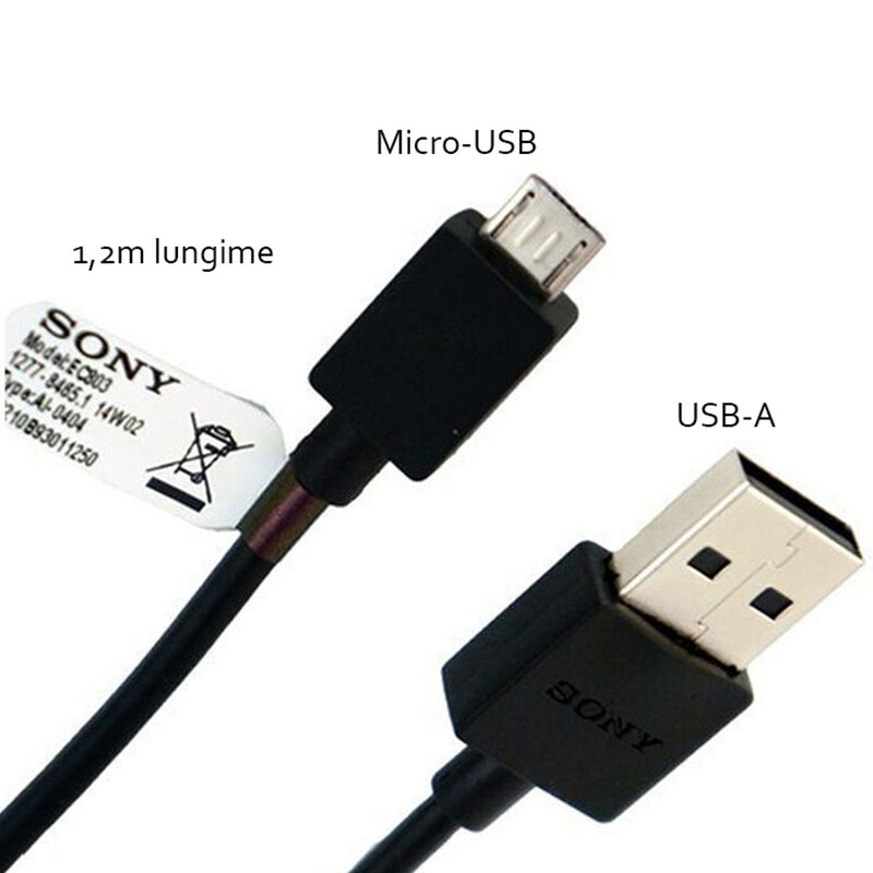 Cablu De Date Original Sony EC801 / EC803 USB to Micro-USB Pentru Sony Xperia 2.4A 1.2m - Bulk - Black