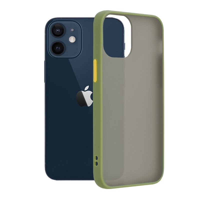 Husa iPhone 12 mini Mobster Chroma Cu Butoane Si Margini Colorate - Verde Deschis